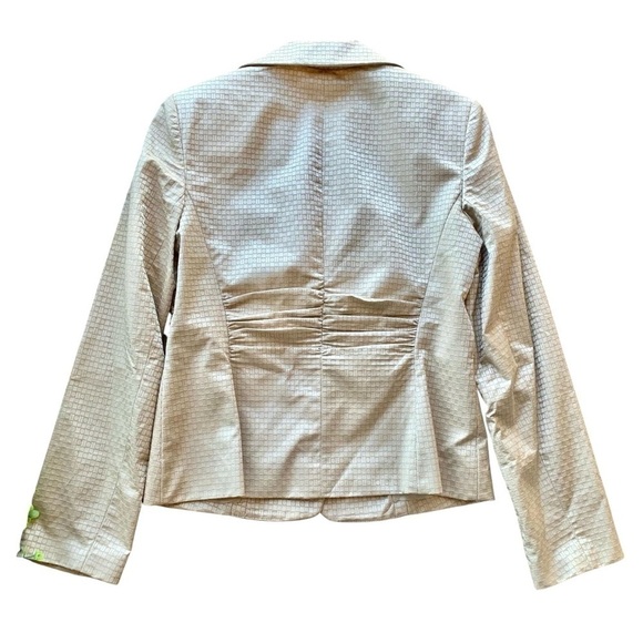 Donna Degnan Ruched Dot Print Buttoned Blazer Jacket Career Beige Tan Size 4 - Picture 2 of 6